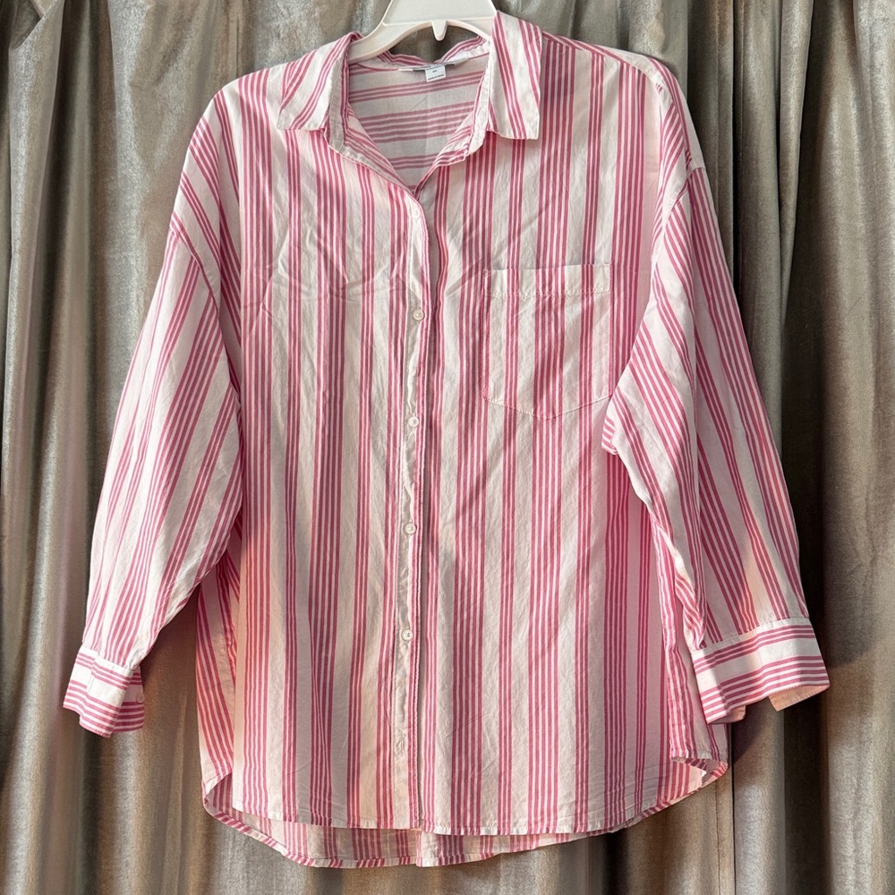 Old Navy Pink and White Boyfriend Shirt